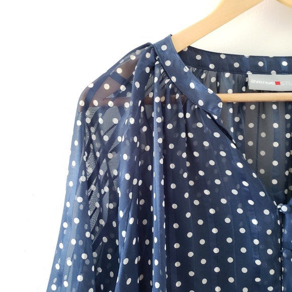 Avenue Tops - Avenue || Blue White Polka Dot Tunic